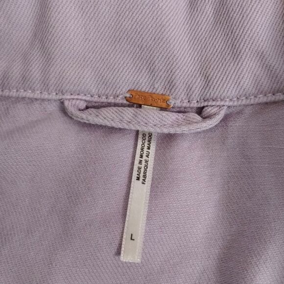 Free People Jean Jacket Womens Lilac Purple Customized Button Front Crop L - Picture 10 of 10
